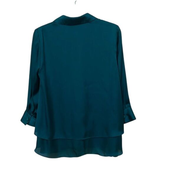 Blair Stanley Green Button Up Double Tier Blouse Womens Size 4 Relaxed Fit - Picture 4 of 8